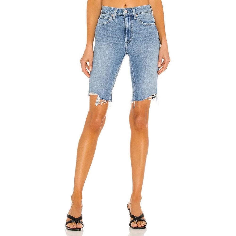 PAIGE Robbie Shorts Size 30 Blue Jean Denim Bermuda High Rise Frayed Raw hem